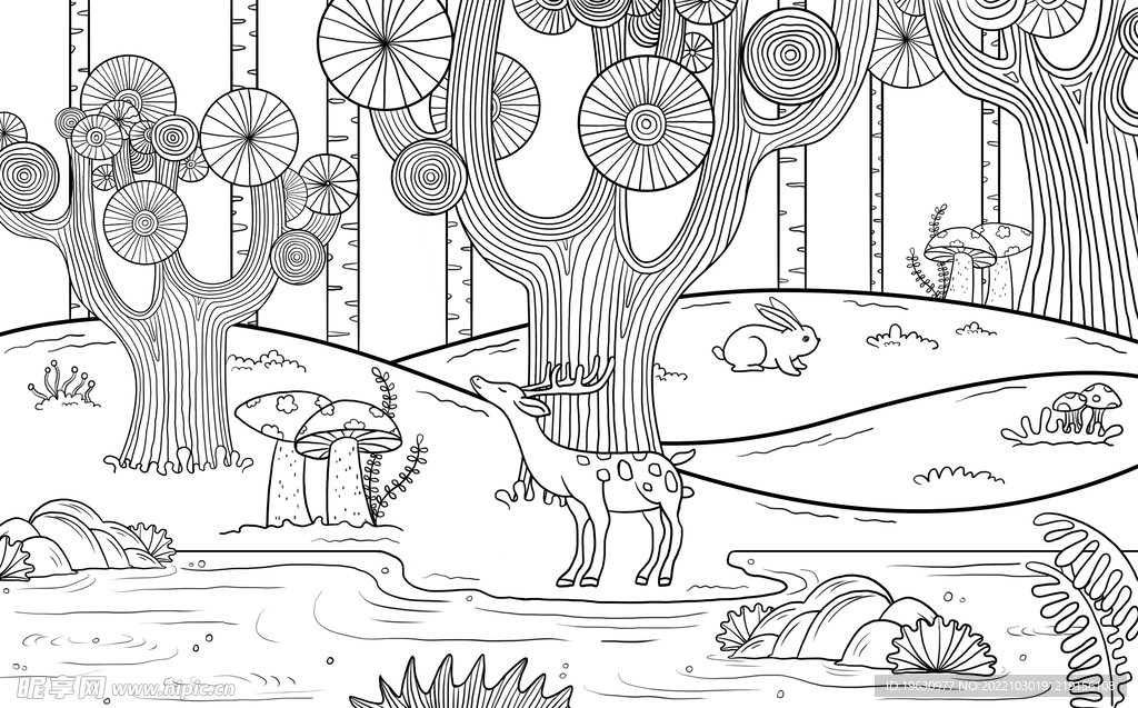 森林场景简笔画