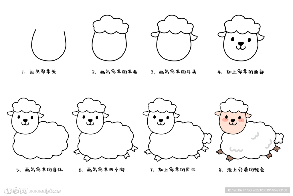 绵羊简笔画教程图