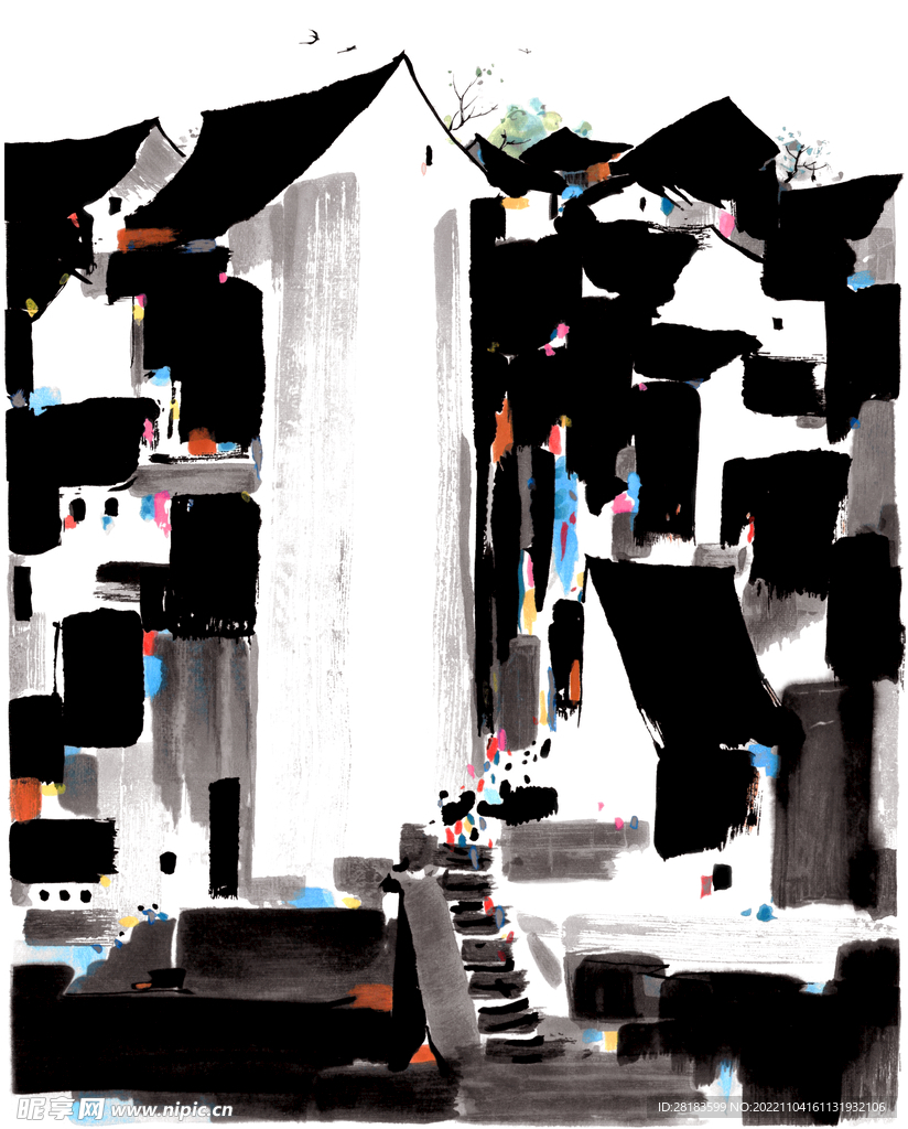 吴冠中画作品中式意境背景图