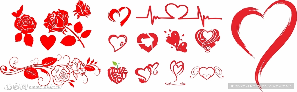 心形玫瑰花矢量图