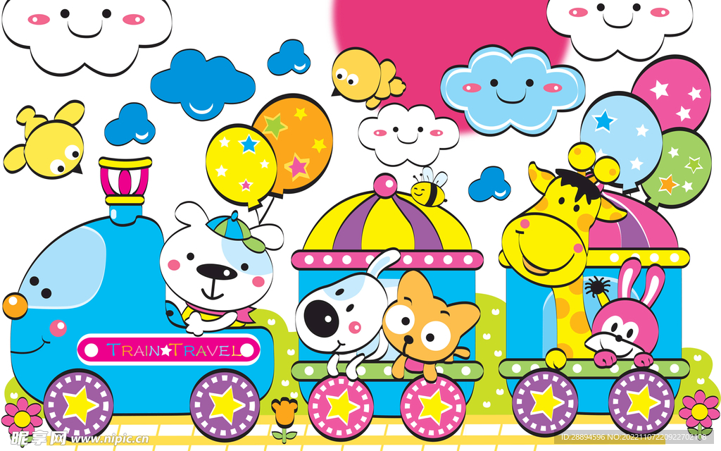 彩色游览小车小狗动物