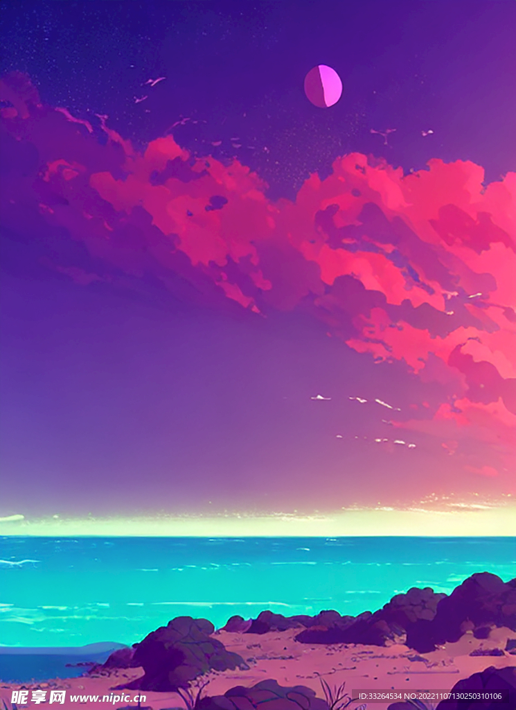 蒸汽波风格海洋