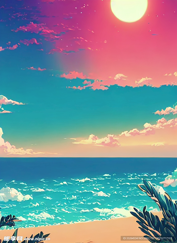 蒸汽波风格海洋