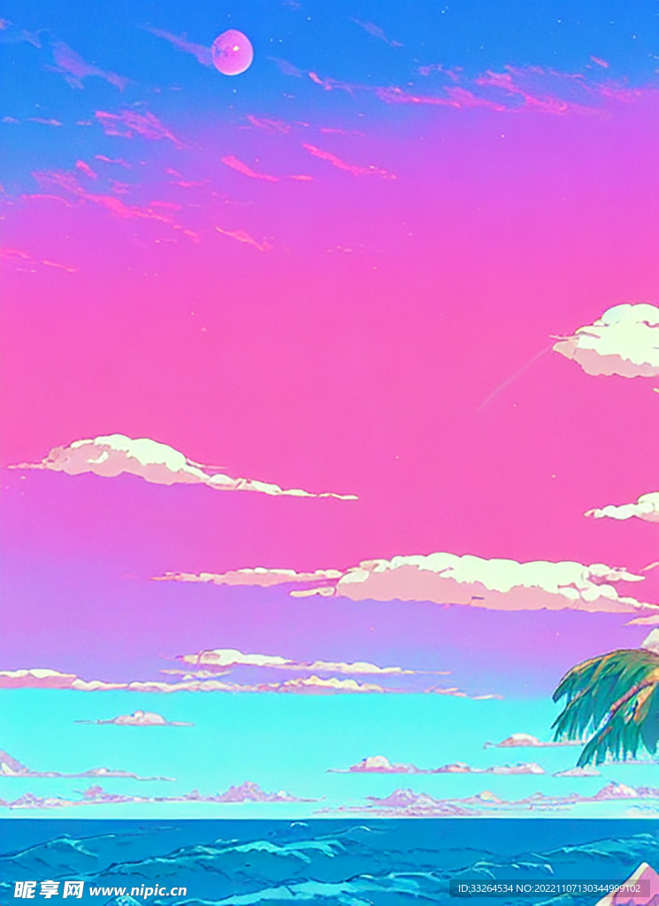 蒸汽波风格海洋天空