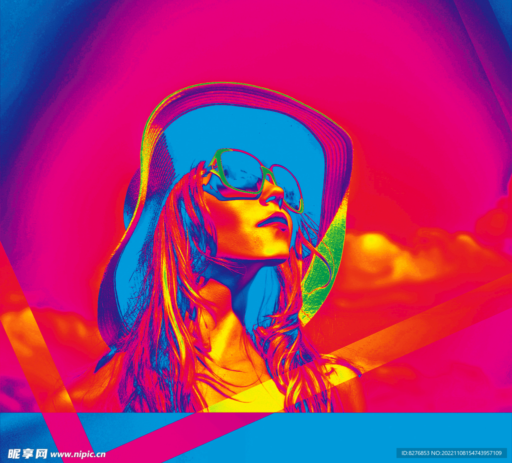 赛博朋克风戴帽子的美女