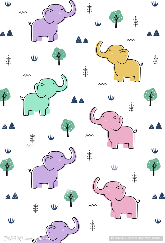 卡通小象印花图案