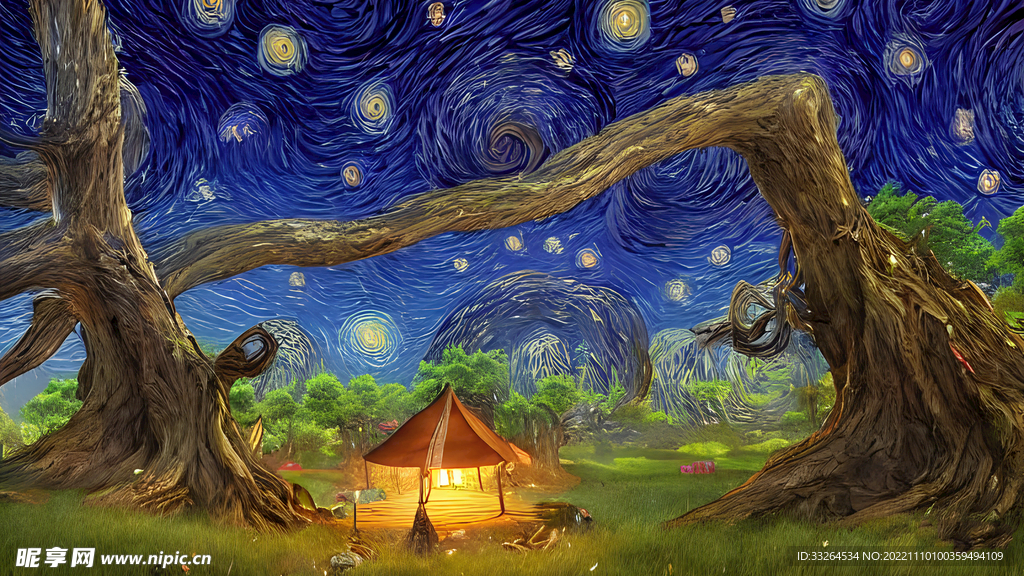 梵高风格星空油画