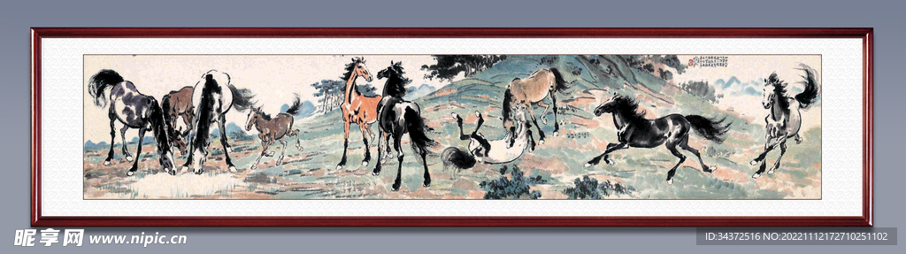 十骏图 徐悲鸿 画框图