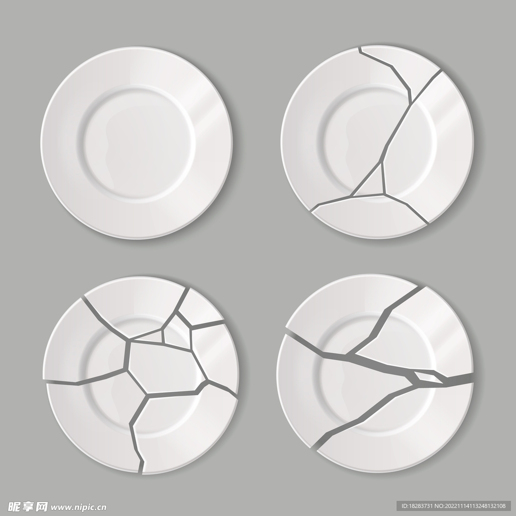 白色开裂餐盘素材下载