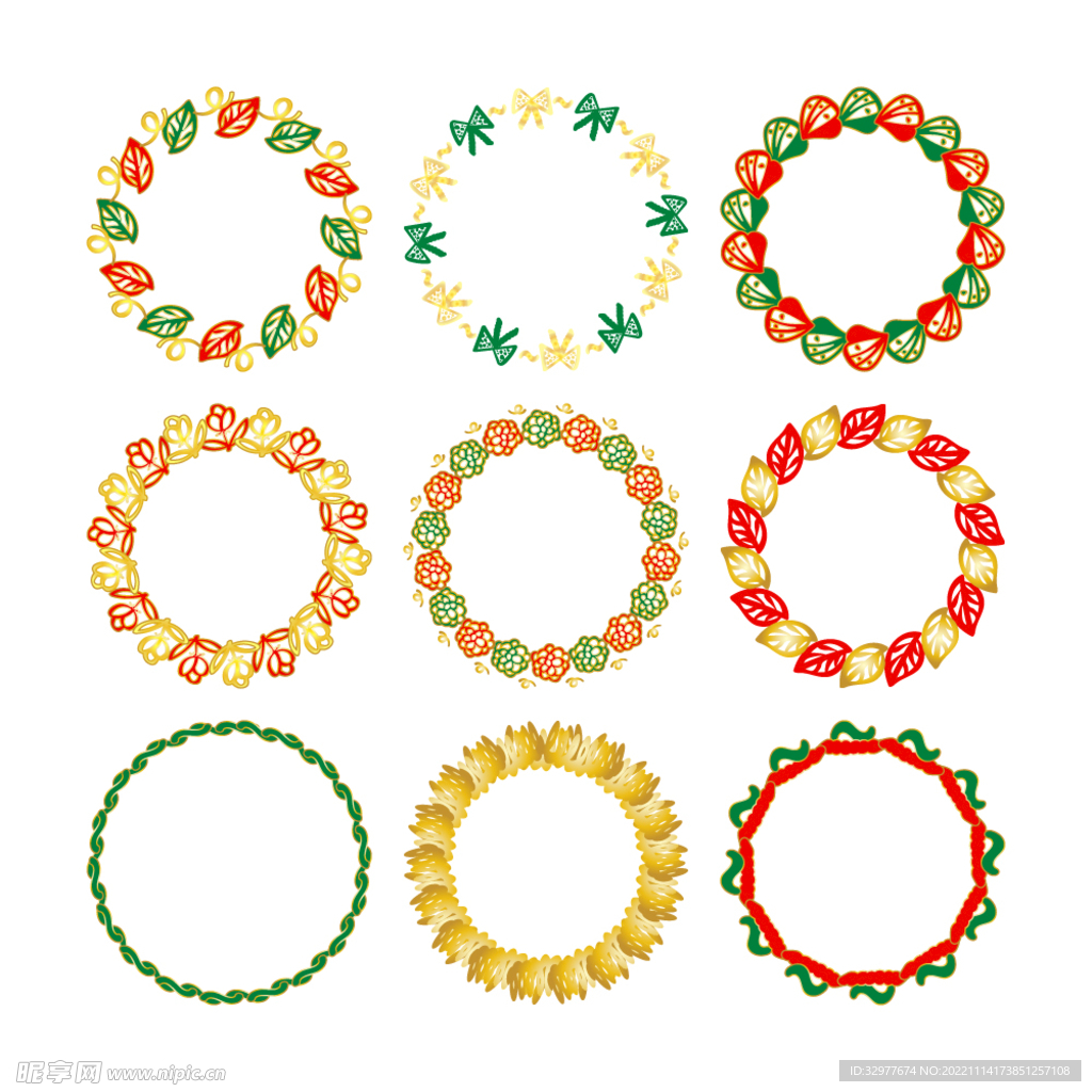 矢量金边圣诞主题花环