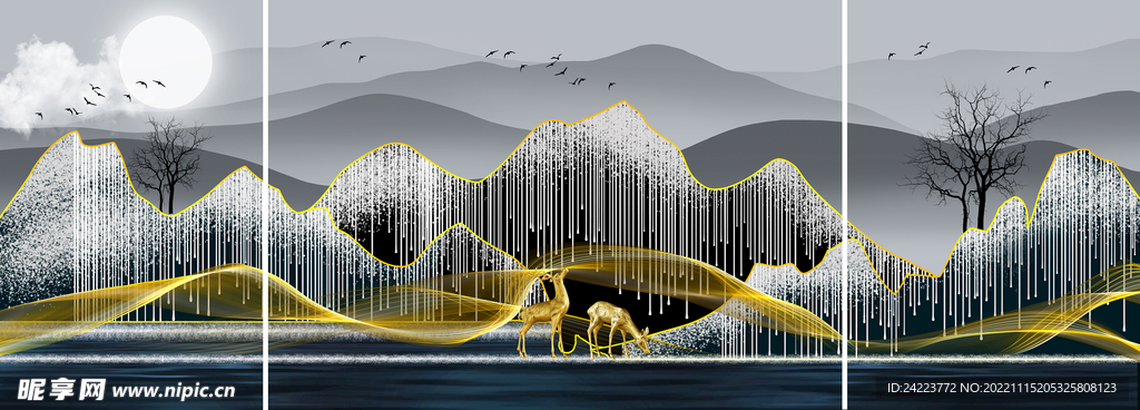 现代装饰画沙发背景墙挂画三联画