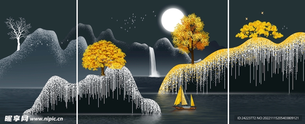 现代装饰画沙发背景墙挂画三联画