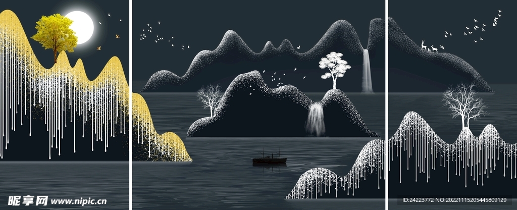 现代装饰画沙发背景墙挂画三联画