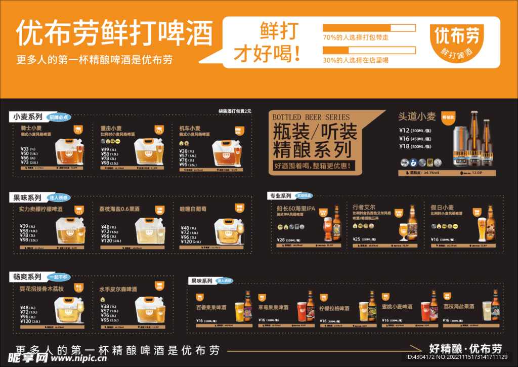 优布劳精酿啤酒菜单