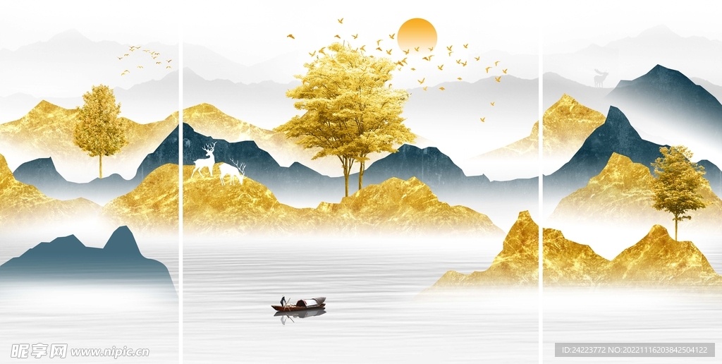 现代装饰画沙发背景墙挂画三联画