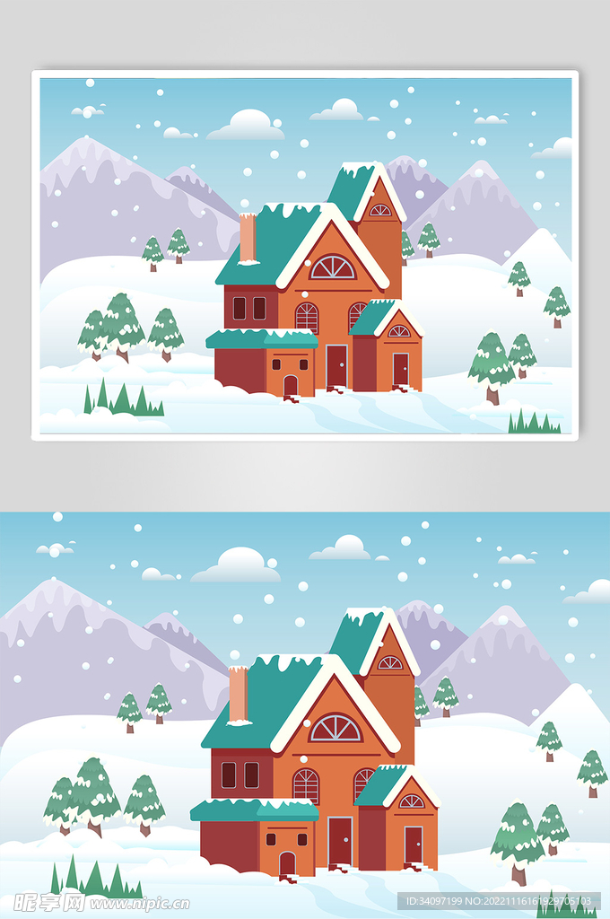 AI雪景矢量插画