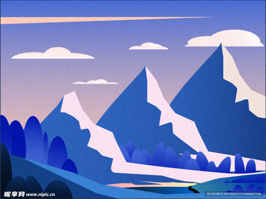扁平化山峦蓝色插画