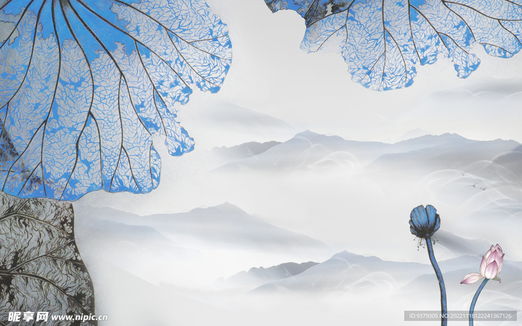 水墨山水简约花鸟背景客厅装饰画