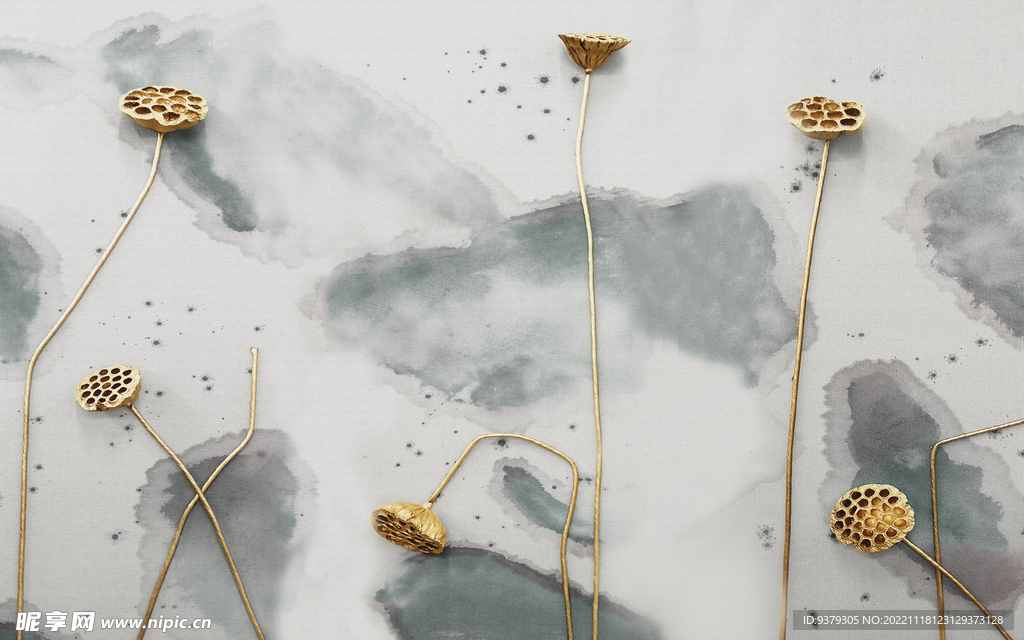 水墨山水简约花鸟背景客厅装饰画