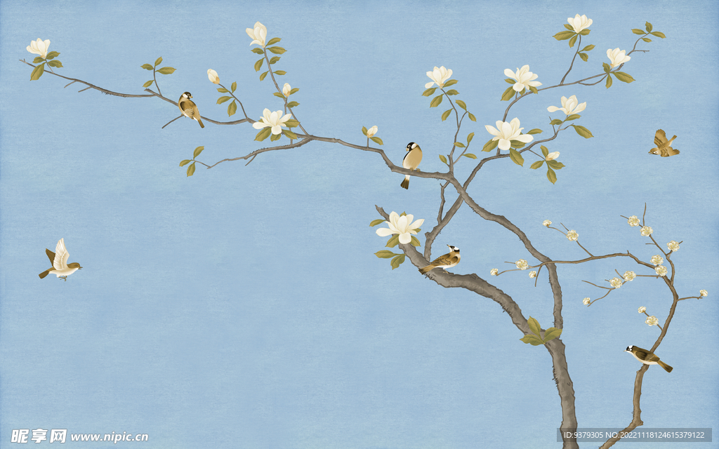 水墨山水简约花鸟背景客厅装饰画