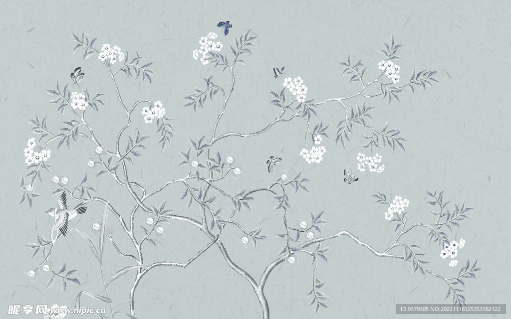 水墨山水简约花鸟背景客厅装饰画