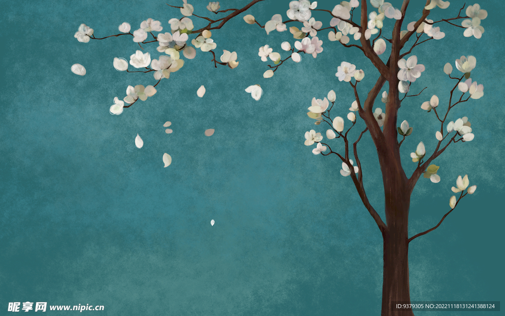 水墨山水简约花鸟背景客厅装饰画