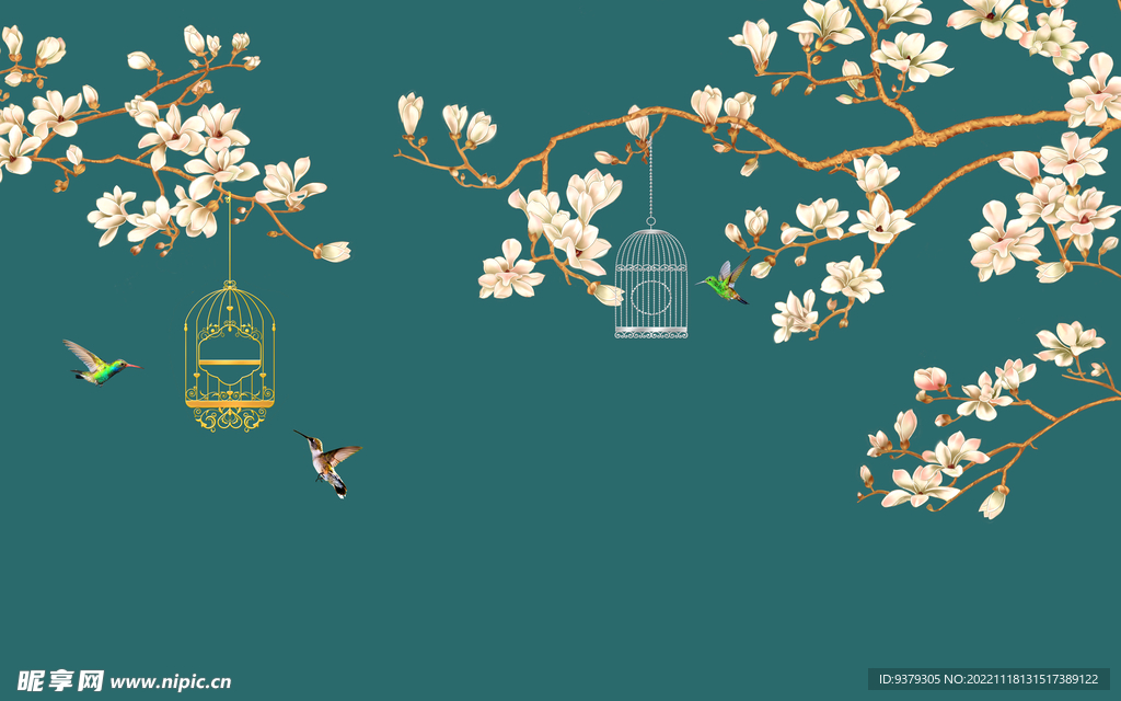 水墨山水简约花鸟背景客厅装饰画