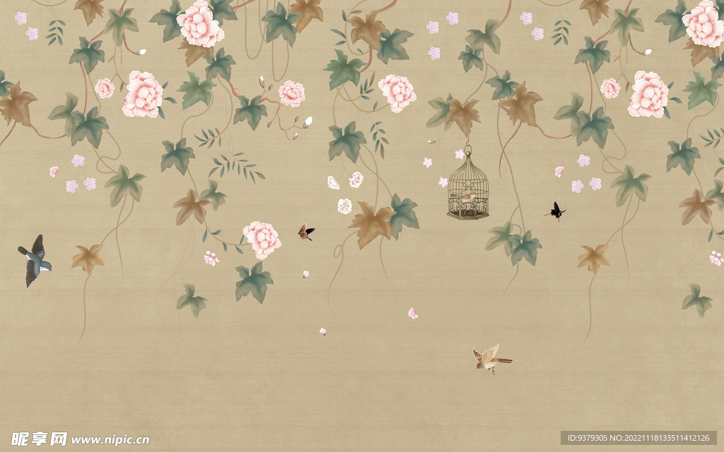 水墨山水简约花鸟背景客厅装饰画