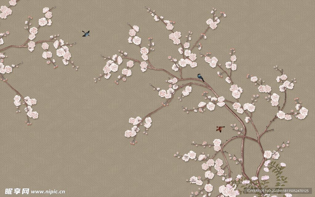 水墨山水简约花鸟背景客厅装饰画