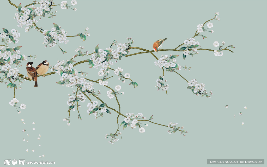 水墨山水简约花鸟背景客厅装饰画