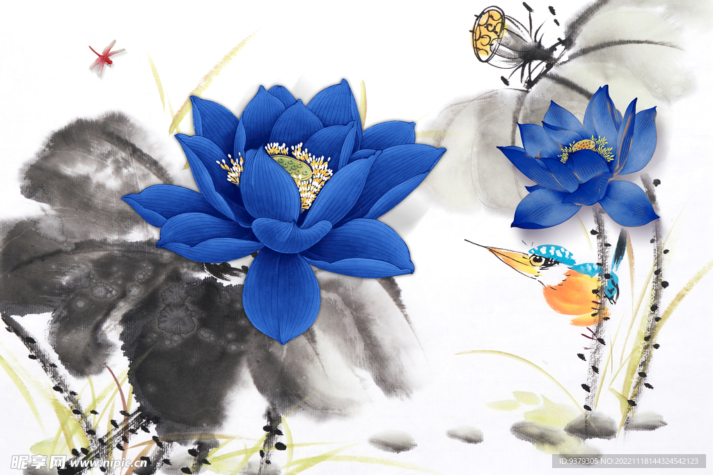 水墨山水简约花鸟背景客厅装饰画