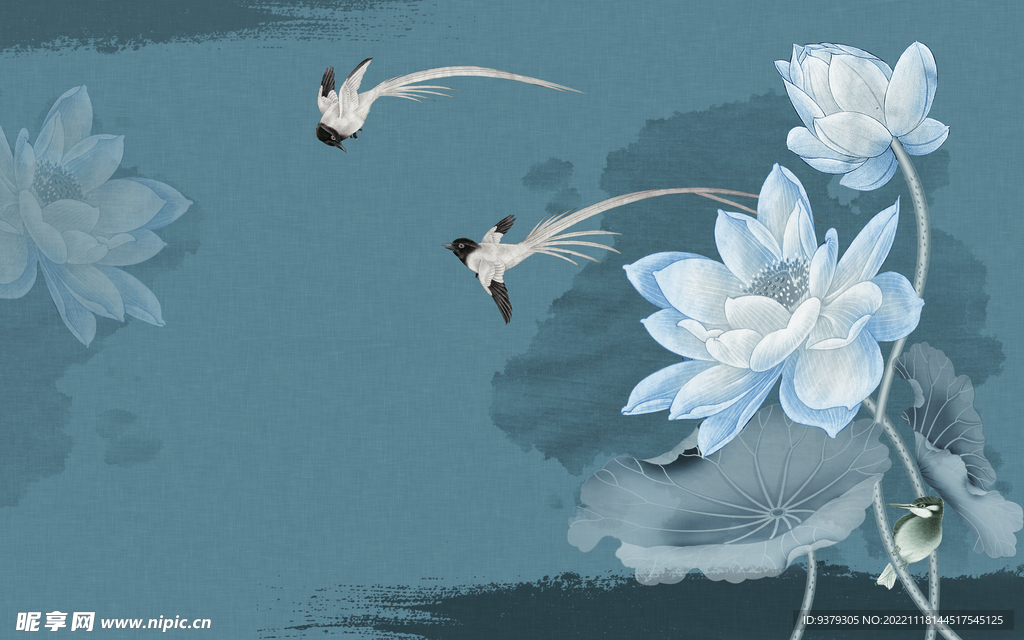 水墨山水简约花鸟背景客厅装饰画