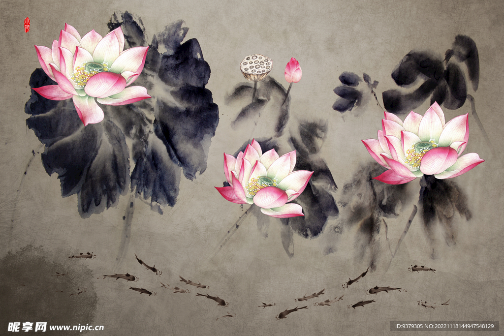 水墨山水简约花鸟背景客厅装饰画