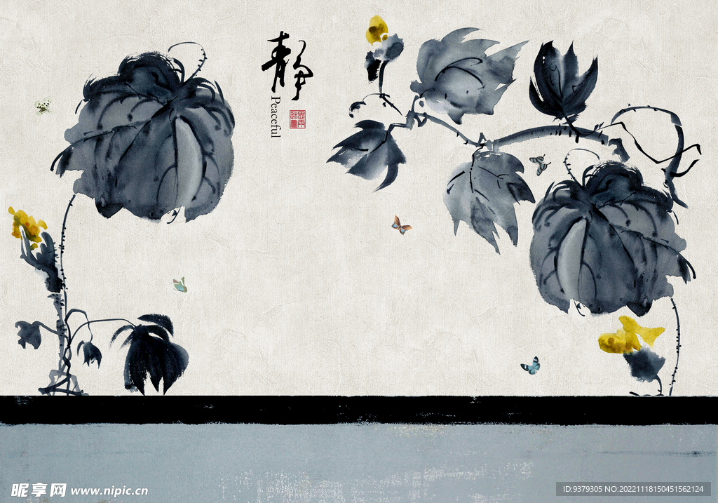 水墨山水简约花鸟背景客厅装饰画