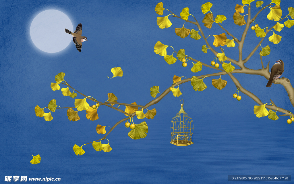 水墨山水简约花鸟背景客厅装饰画