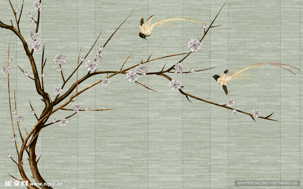 水墨山水简约花鸟背景客厅装饰画