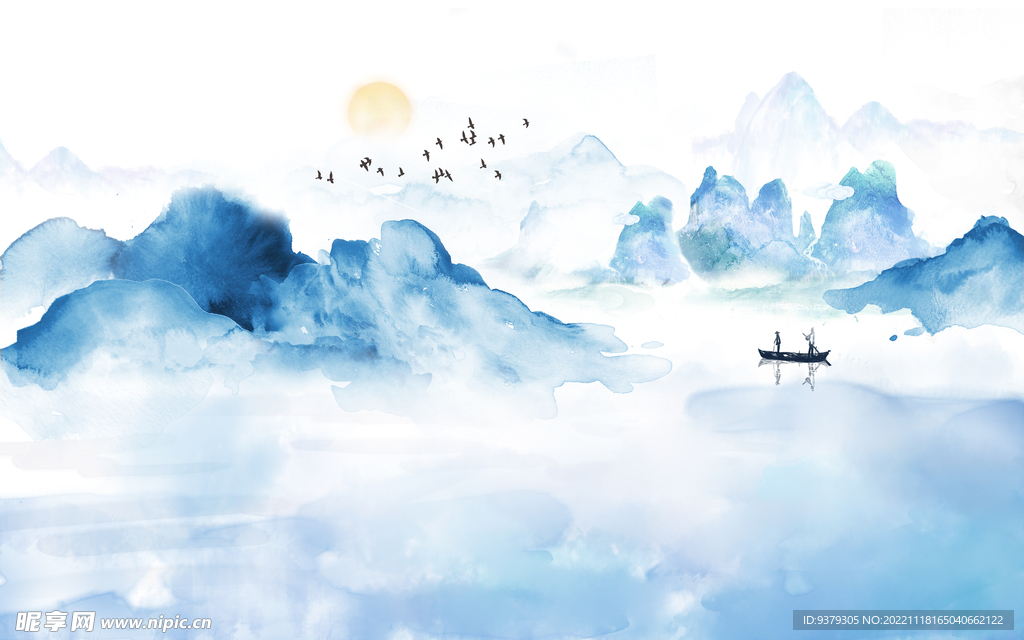 水墨山水简约花鸟客厅装饰画