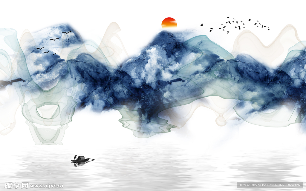 水墨山水简约花鸟客厅装饰画