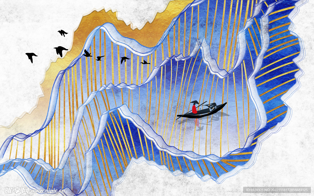 水墨山水简约花鸟客厅装饰画