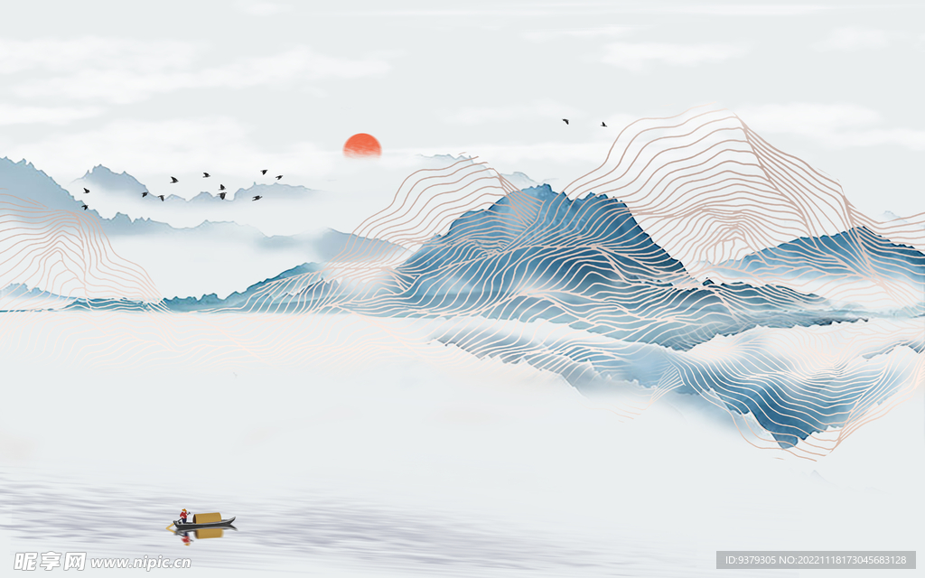 水墨山水简约花鸟客厅装饰画