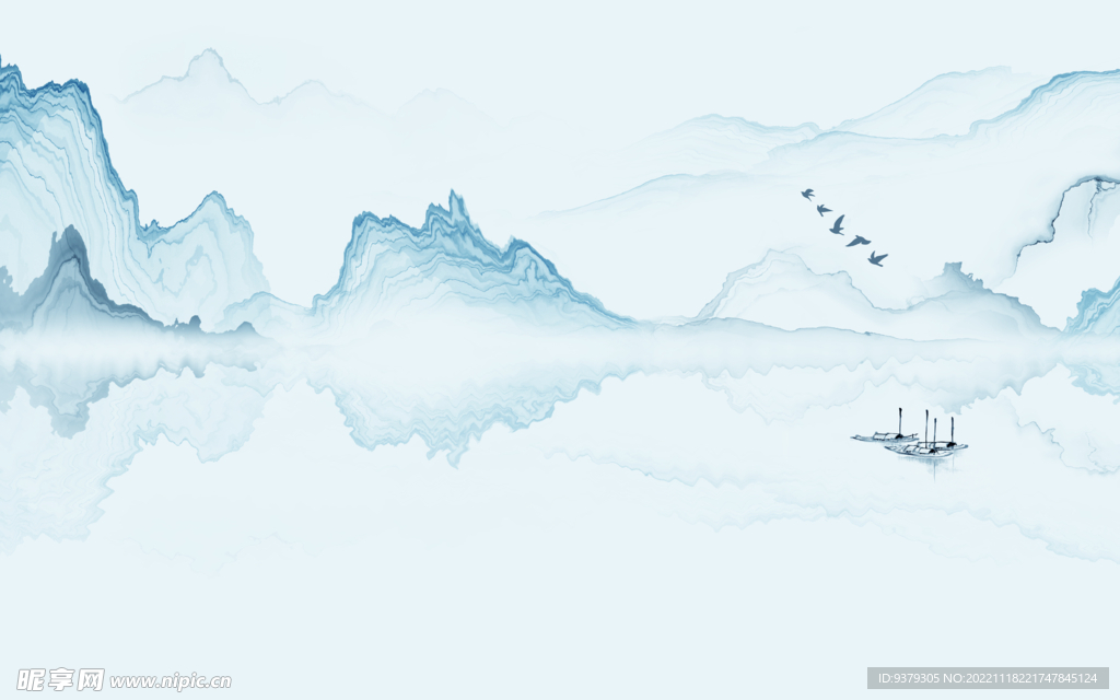 水墨山水简约花鸟背景客厅装饰画