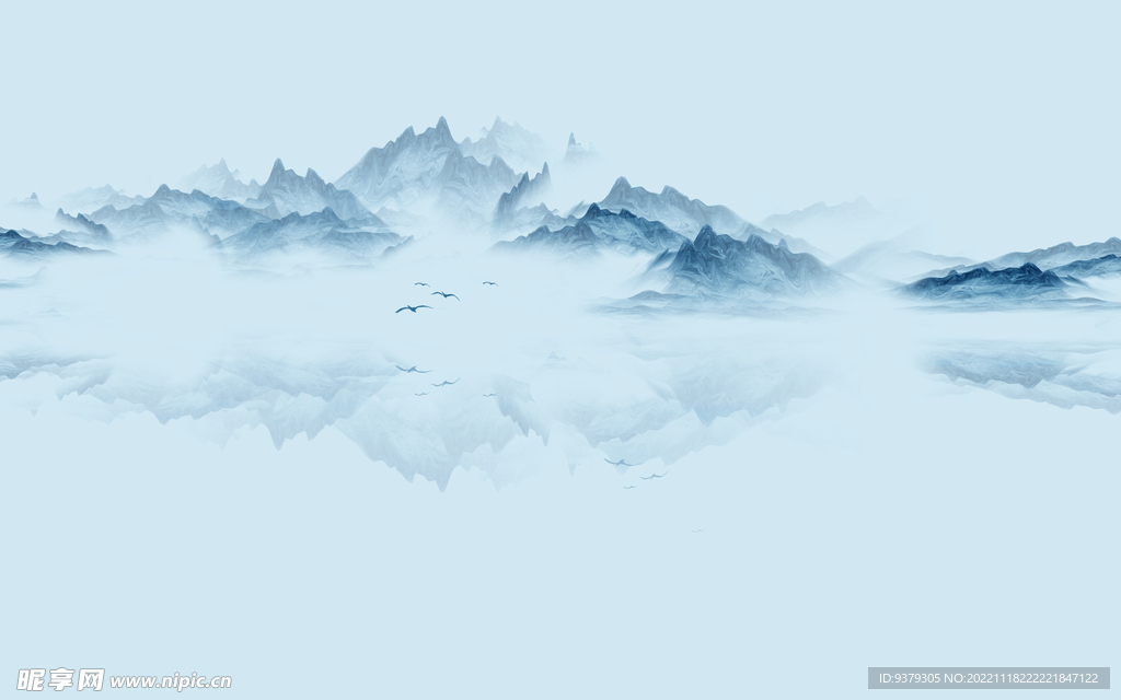 水墨山水简约花鸟背景客厅装饰画