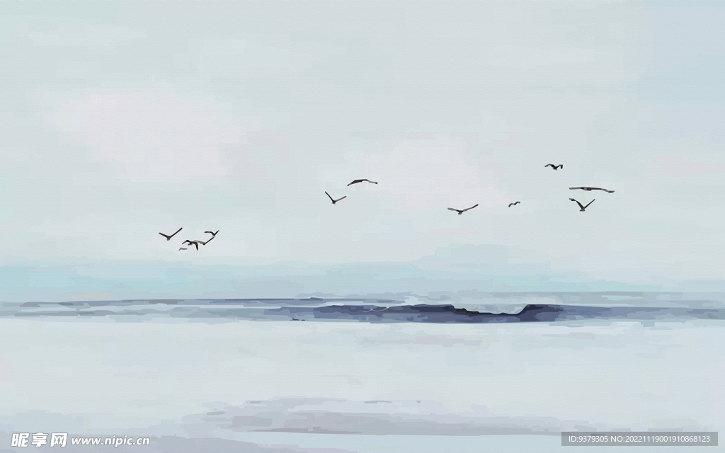 水墨山水简约花鸟背景客厅装饰画