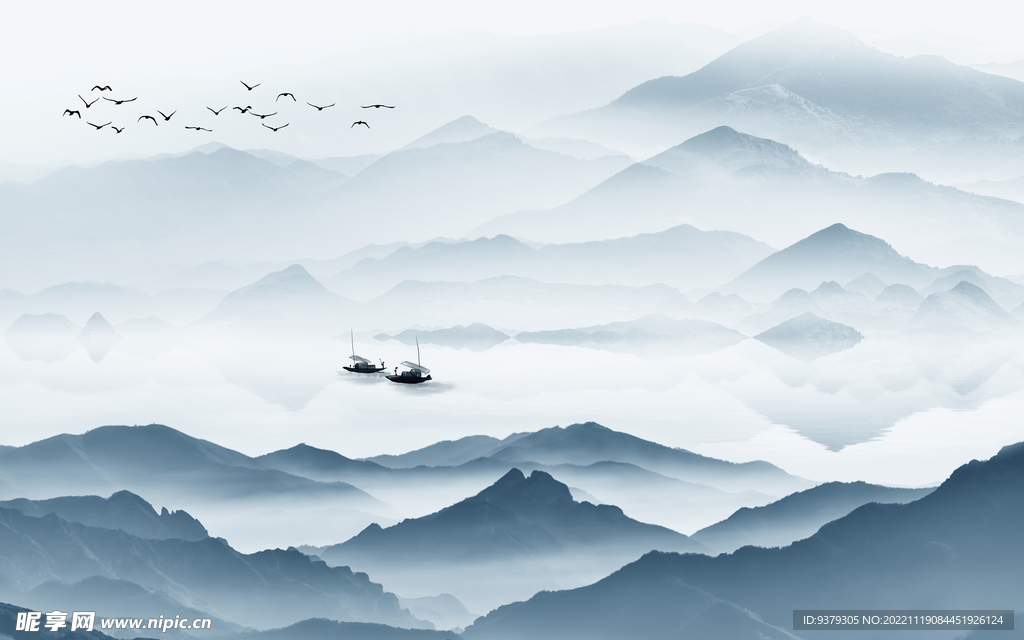 水墨山水简约花鸟背景客厅装饰画