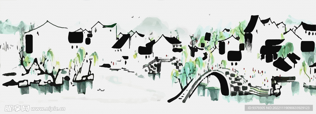 水墨山水简约花鸟背景客厅装饰画