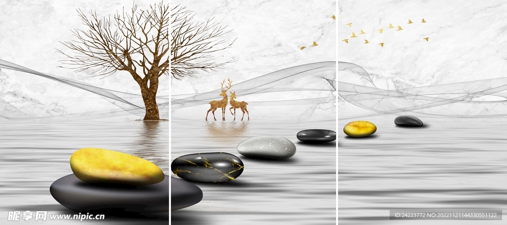 现代装饰画沙发背景墙挂画三联画