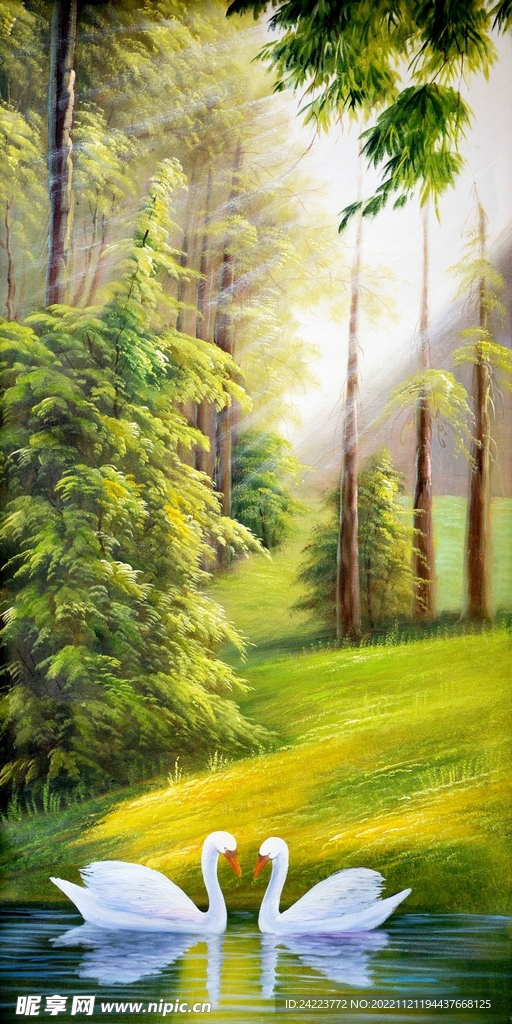 玄关风景挂画九鱼图天鹅装饰画