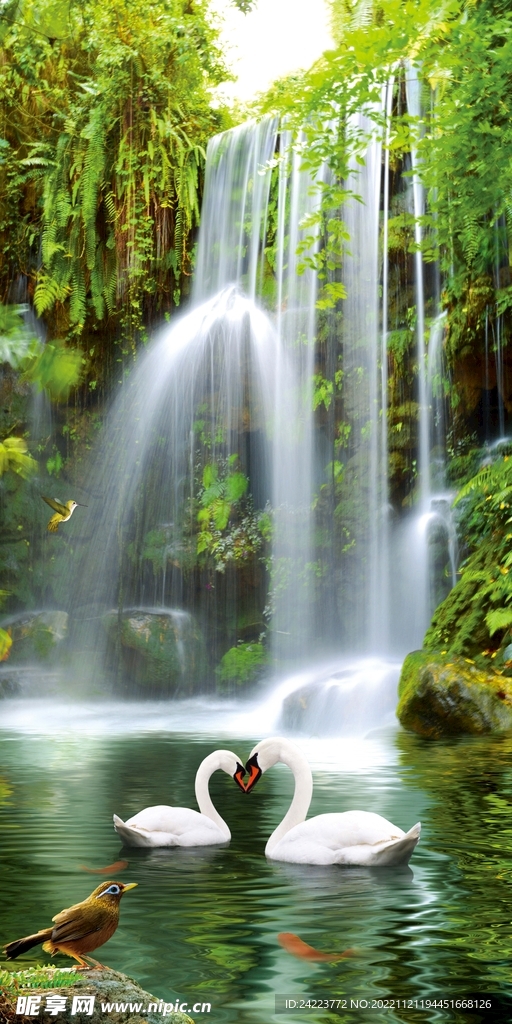 玄关风景挂画九鱼图天鹅装饰画