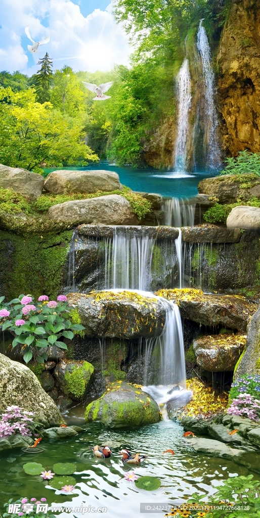 玄关风景挂画九鱼图装饰画