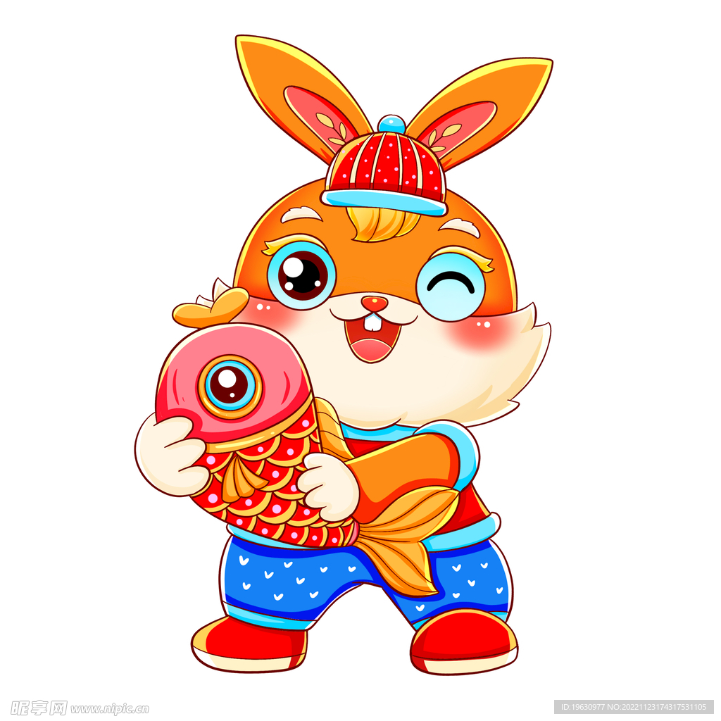 抱锦鲤鱼的兔子